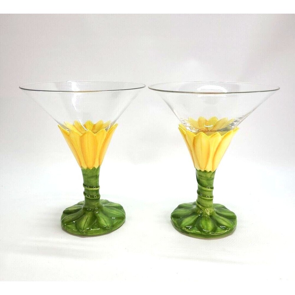 Sunflower Pottery Stem Martini glass 222 fifth Set Of 2 HTF Country Cocktail
